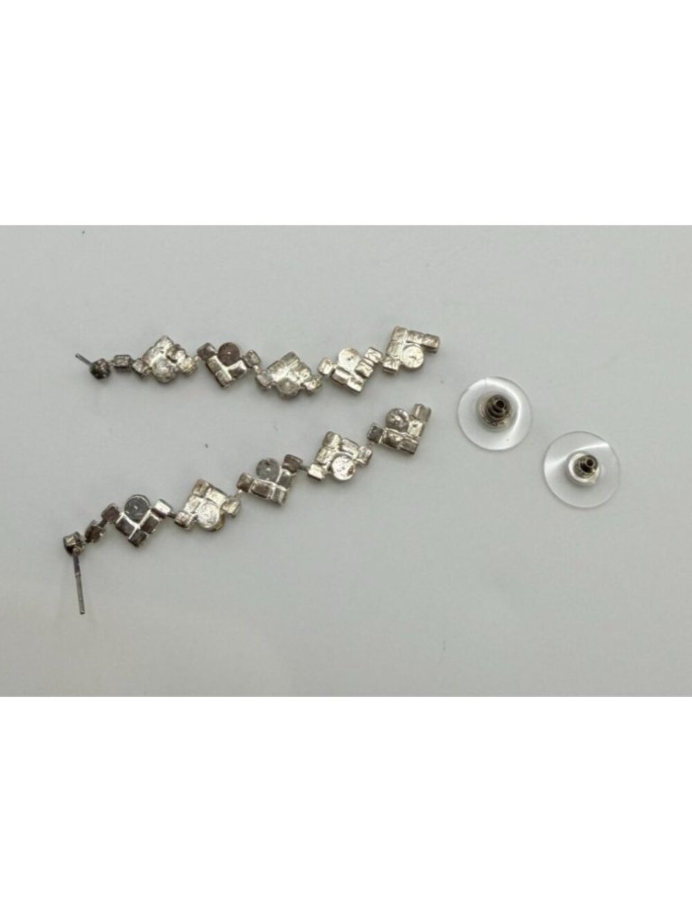 Silver Tone Black Rhinestone Chandelier Drop Dangle Earrings Bridal Prom Evening - Picture 2 of 6